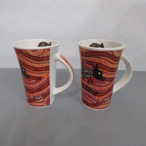 2Set Waligura Gurruhman Kangaroo Coffee Mug Aboriginal Artist Robert Appo Signed